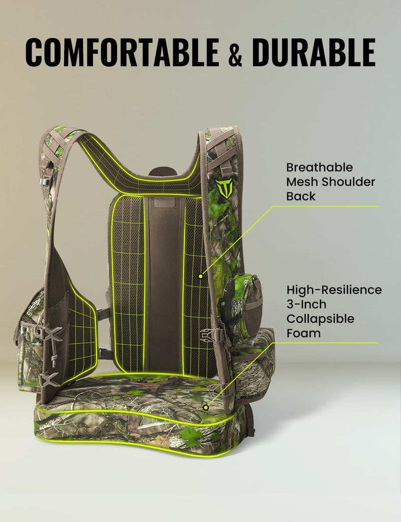 TIDEWE Turkey Vest with Seat, Lightweight Turkey Hunting Vest with Multi-Compartment Storage, Form-fitting Portable Turkey Backpack with 11 Adjustable Straps for Hunters (Truetimber HTC Green) - Image 3