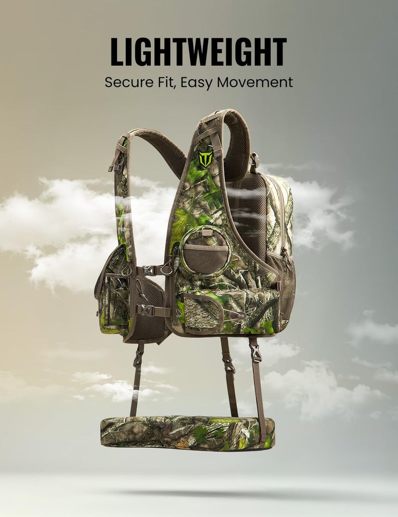 TIDEWE Turkey Vest with Seat, Lightweight Turkey Hunting Vest with Multi-Compartment Storage, Form-fitting Portable Turkey Backpack with 11 Adjustable Straps for Hunters (Truetimber HTC Green) - Image 2