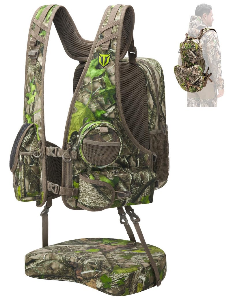 TIDEWE Turkey Vest with Seat, Lightweight Turkey Hunting Vest with Multi-Compartment Storage, Form-fitting Portable Turkey Backpack with 11 Adjustable Straps for Hunters (Truetimber HTC Green) - Image 1