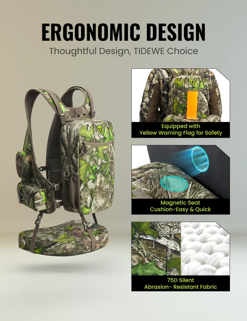 TIDEWE Turkey Vest with Seat, Lightweight Turkey Hunting Vest with Multi-Compartment Storage, Form-fitting Portable Turkey Backpack with 11 Adjustable Straps for Hunters (Truetimber HTC Green) - Image 4