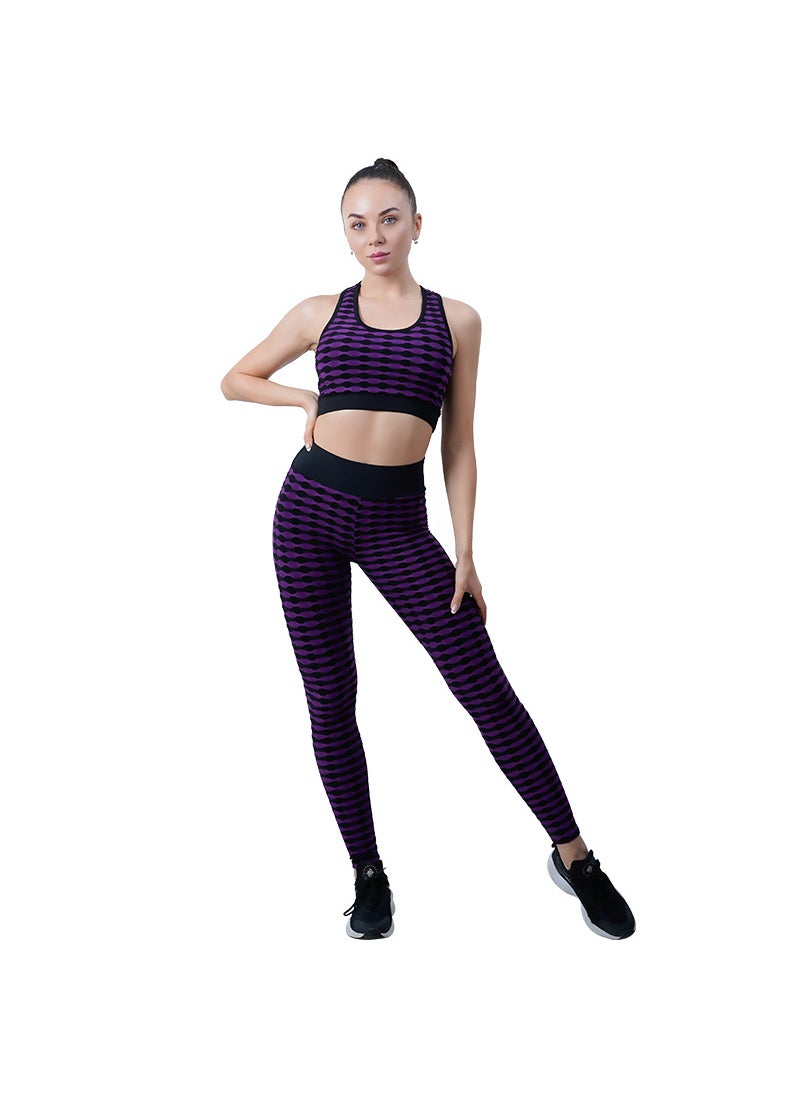 Generic - Tie-Dye Yoga Set Fitness Aerobics High Waist Sports Bra Slimming Leggings Breathable Summer Running Gym Beauty Body Sculpting purple - Image 1