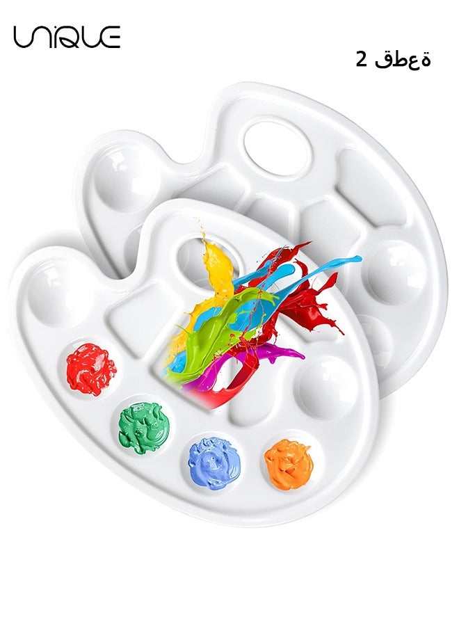 يونيك 2 قطعة صينية لوحة الطلاء البيضاوية ، لوحة صينية الطلاء البلاستيكية ، لوحة الطلاء ، لوحات صينية الطلاء منصات الطلاء مع فتحة الإبهام للبالغين والأطفال ، للرسم أو فئة الحرف اليدوية DIY ، أبيض - Image 1