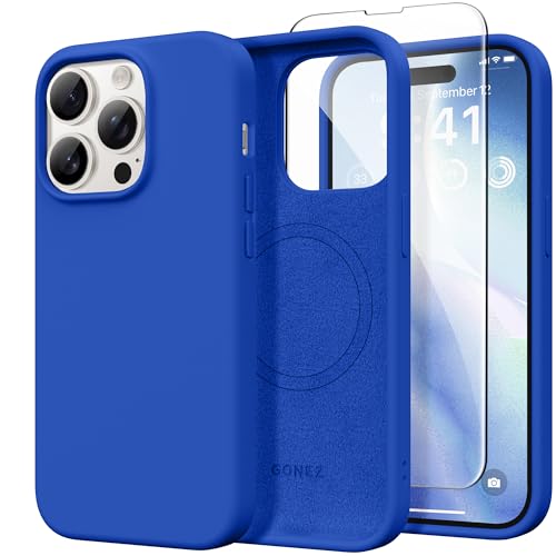 GONEZ Magnetic for iPhone 14 Pro Case Compatible with MagSafe AntiScratch Microfiber Lining Screen Protector Shockproof Slim Phone Silicone Cover 61 inch Klein Blue - Image 1