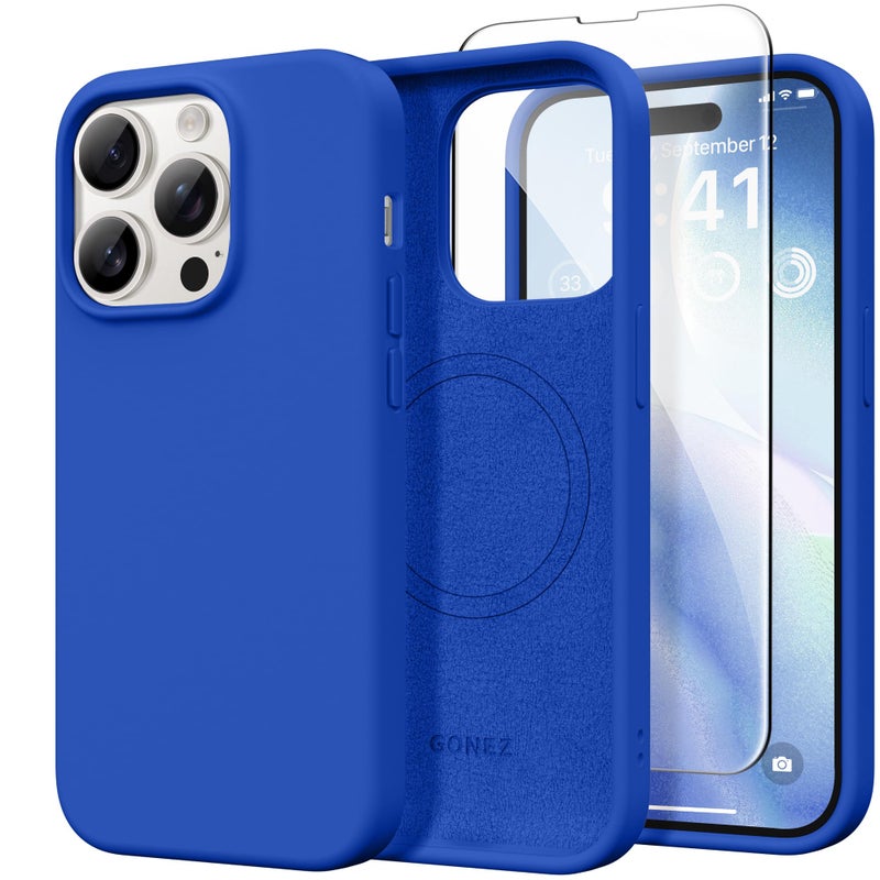 GONEZ Magnetic for iPhone 14 Pro Case Compatible with MagSafe AntiScratch Microfiber Lining Screen Protector Shockproof Slim Phone Silicone Cover 61 inch Klein Blue - Image 3