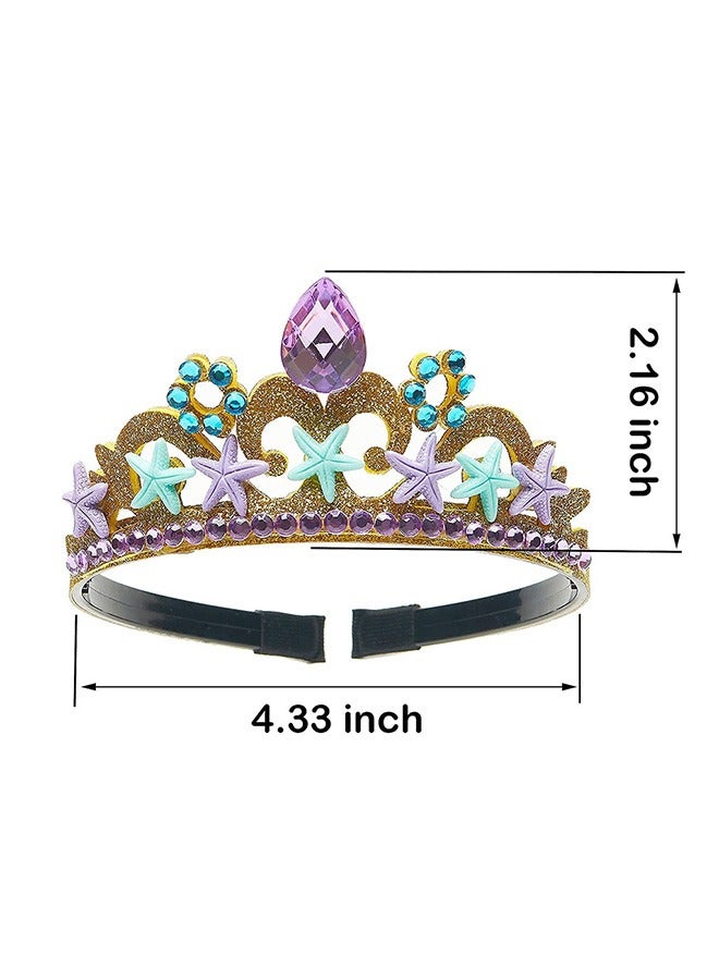 Mermaid Jewelry Kit Little Set for Kids, Pearl Shell Crown Pendant Bracelets Ear Clips Set, Princess Party Dress Up Pretend Play Decorative Accessories (Purple) - Image 3