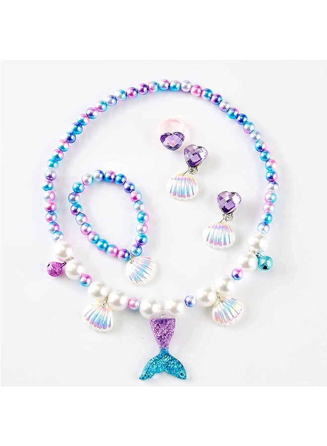 Mermaid Jewelry Kit Little Set for Kids, Pearl Shell Crown Pendant Bracelets Ear Clips Set, Princess Party Dress Up Pretend Play Decorative Accessories (Purple) - Image 4