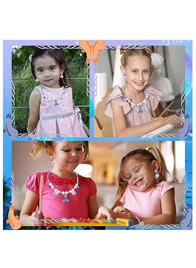 Mermaid Jewelry Kit Little Set for Kids, Pearl Shell Crown Pendant Bracelets Ear Clips Set, Princess Party Dress Up Pretend Play Decorative Accessories (Purple) - Image 5