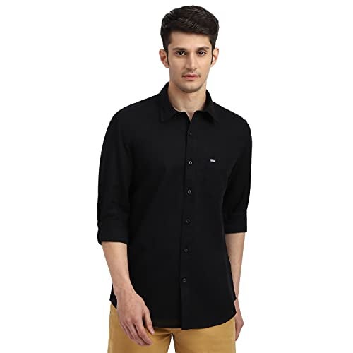 Arrow Solid Slim Fit Mens Casual Shirts - 100% Cotton, Breathable & Comfortable, Full Sleeves Shirts for Men - 39, Black - Image 1