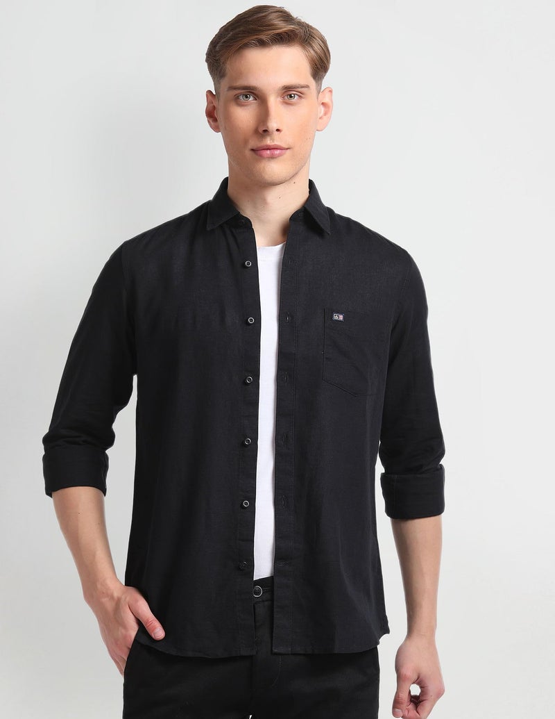 Arrow Solid Slim Fit Mens Casual Shirts - 100% Cotton, Breathable & Comfortable, Full Sleeves Shirts for Men - 39, Black - Image 2