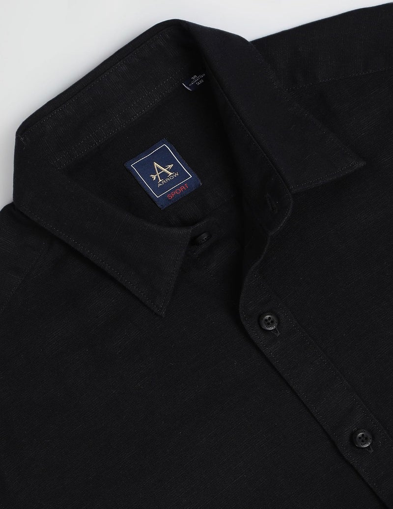 Arrow Solid Slim Fit Mens Casual Shirts - 100% Cotton, Breathable & Comfortable, Full Sleeves Shirts for Men - 39, Black - Image 3