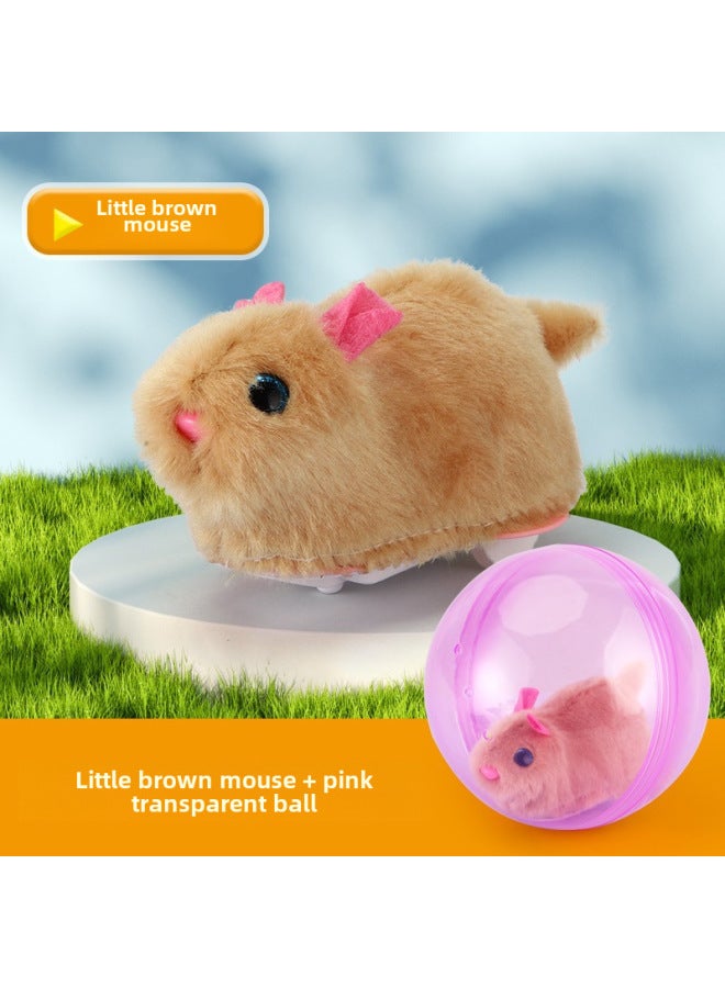 Electric Rabbit Cat Toy Rolling Ball Interactive Teasing Electronic Plush Dog Toy Bestseller-Color: Yellow Hamster Crawling Ball (pink Ball)-Specifications:With Ordinary Battery - Image 1