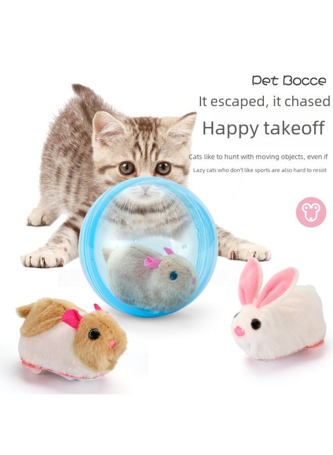 Electric Rabbit Cat Toy Rolling Ball Interactive Teasing Electronic Plush Dog Toy Bestseller-Color: Yellow Hamster Crawling Ball (pink Ball)-Specifications:With Ordinary Battery - Image 5