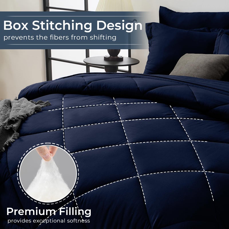 HEVUMYI Navy Blue Queen Comforter Set - 7-Piece All Season Bed in a Bag Queen, Ultra Soft Bedding Set with Comforter, Flat Sheet, Fitted Sheet, Pillowcases, Pillow Shams, Navy Blue - Image 4