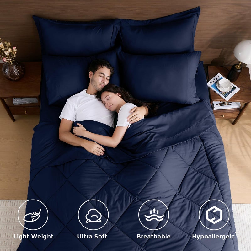 HEVUMYI Navy Blue Queen Comforter Set - 7-Piece All Season Bed in a Bag Queen, Ultra Soft Bedding Set with Comforter, Flat Sheet, Fitted Sheet, Pillowcases, Pillow Shams, Navy Blue - Image 2