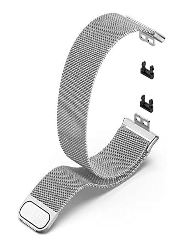 Generic - Stainless Steel Watch Band with Metal Frame Compatible with Huawei Watch Fit, Huawei Watch Fit New, Huawei Fit Elegant, Protective Shell, Metal Watch Band by Tentech – Silver - Image 1