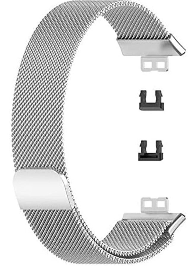 Generic - Stainless Steel Watch Band with Metal Frame Compatible with Huawei Watch Fit, Huawei Watch Fit New, Huawei Fit Elegant, Protective Shell, Metal Watch Band by Tentech – Silver - Image 1