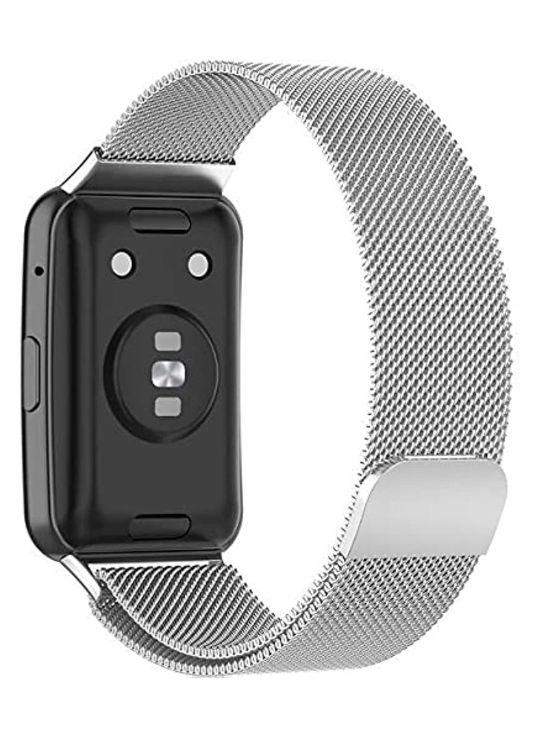 Generic - Stainless Steel Watch Band with Metal Frame Compatible with Huawei Watch Fit, Huawei Watch Fit New, Huawei Fit Elegant, Protective Shell, Metal Watch Band by Tentech – Silver - Image 1
