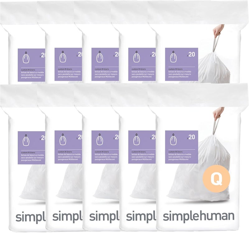 Simple Human Code Q 200 Count, Dispenser Pack Custom Fit Liners, Drawstring Trash Bags, 50-65 Liter / 13-17 Gallon, White - Image 1