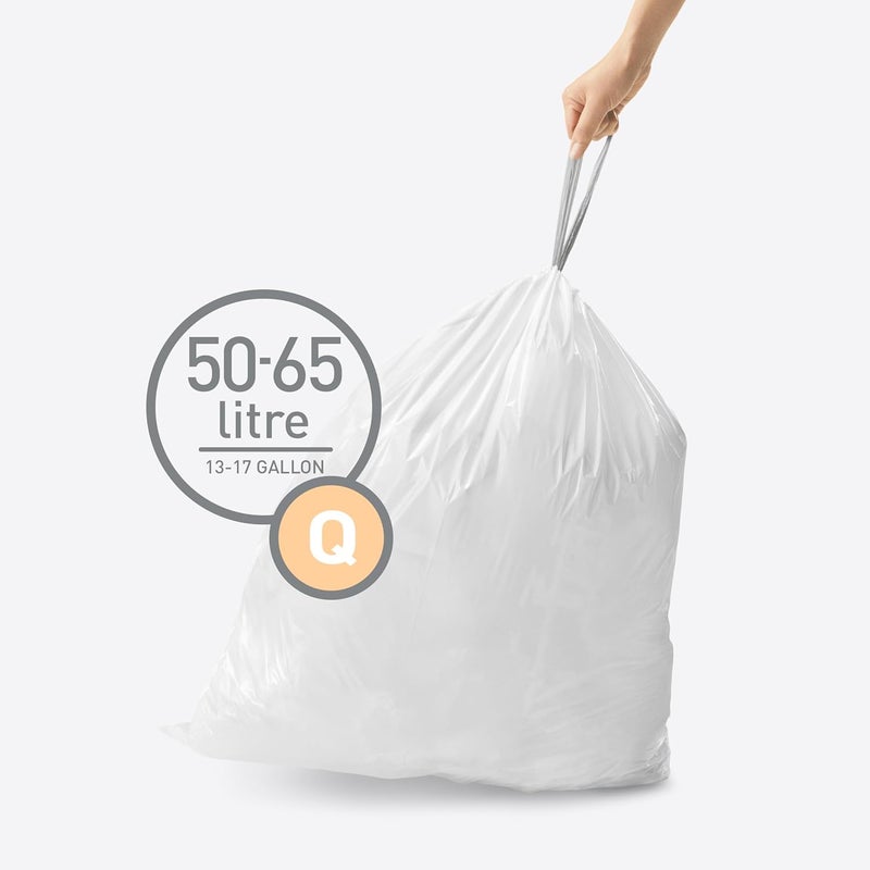 Simple Human Code Q 200 Count, Dispenser Pack Custom Fit Liners, Drawstring Trash Bags, 50-65 Liter / 13-17 Gallon, White - Image 5