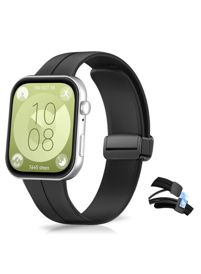 حزام مشبك مغناطيسي قابل للطي مع ملحقات لساعة هواوي الذكية Fit 3 (أسود) - Image 1