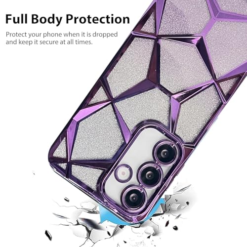 VONZEE Gradient Glitter Clear Case for Samsung S25, Luxury Electroplated 3D Cube, Diamond Bling Shiny Soft TPU Clear Shockproof Women Girls Protective Phone Cover (Deep Purple) - Image 3