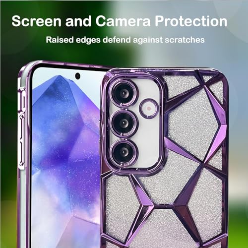 VONZEE Gradient Glitter Clear Case for Samsung S25, Luxury Electroplated 3D Cube, Diamond Bling Shiny Soft TPU Clear Shockproof Women Girls Protective Phone Cover (Deep Purple) - Image 5