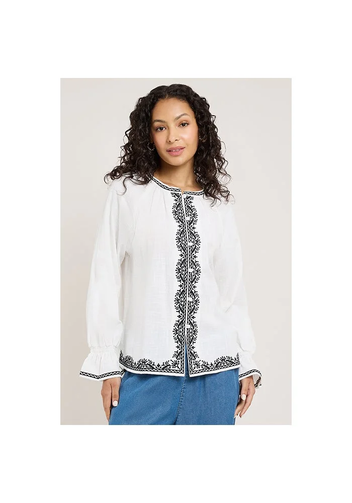 R&b Embroidered Top with Round Neck and Long Sleeves