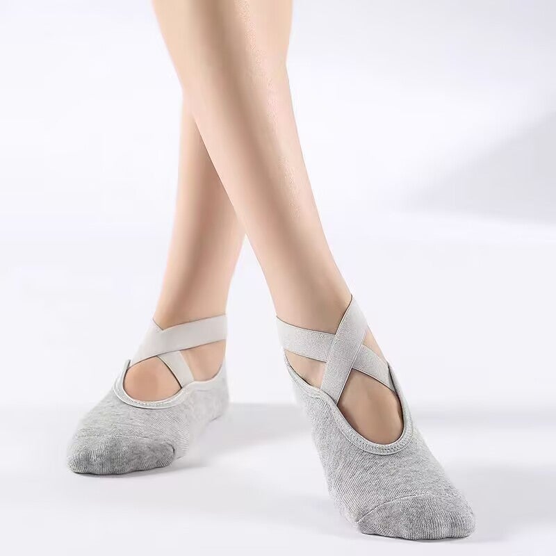 Women's Non-Slip Ankle Yoga Socks with Straps for Yoga, Dance and Floor Workouts - Image 1