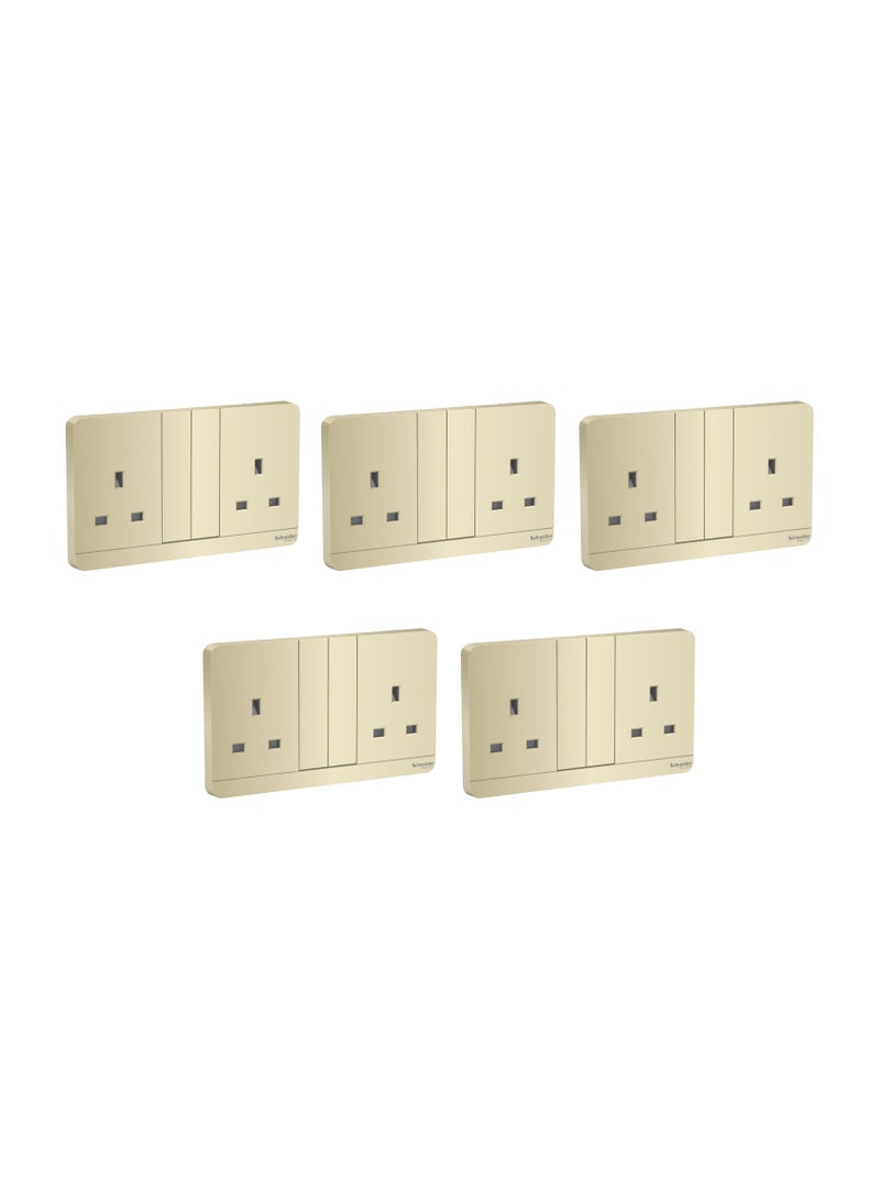 Schneider Electric E83T25_Wg_G12 Avataron Gold - Double Switched Socket - 13 A - 230 V - 1 Gang - Gold - Pack Of 5