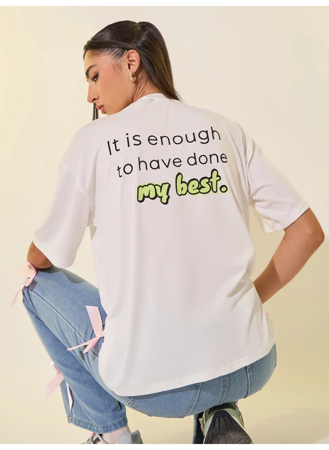 تايك تو Take Two Round Neck Back Slogan Print T-Shirt
