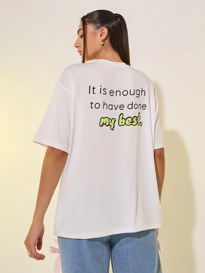 Styli Styli Round Neck Back Slogan Print T-Shirt