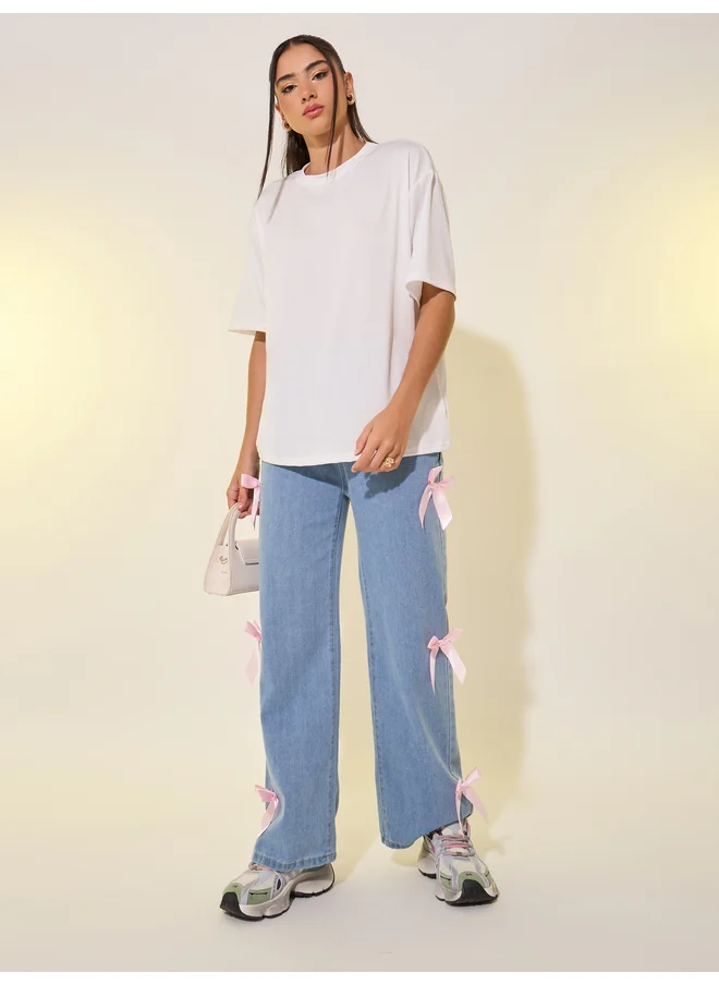 تايك تو Take Two Round Neck Back Slogan Print T-Shirt