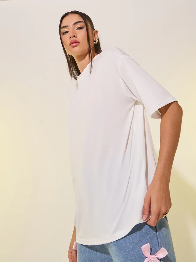 Styli Styli Round Neck Back Slogan Print T-Shirt