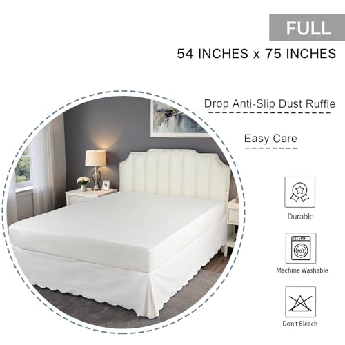 Hi -G HIG OffWhite Chic Full Bed Skirt Easy Fit Scallop Edge Pleated Bedskirts 14 Inch Drop AntiSlip Dust Ruffle Thick Fabric for Enhanced Privacy PreWashed for LongLasting UseN60022 - Image 3