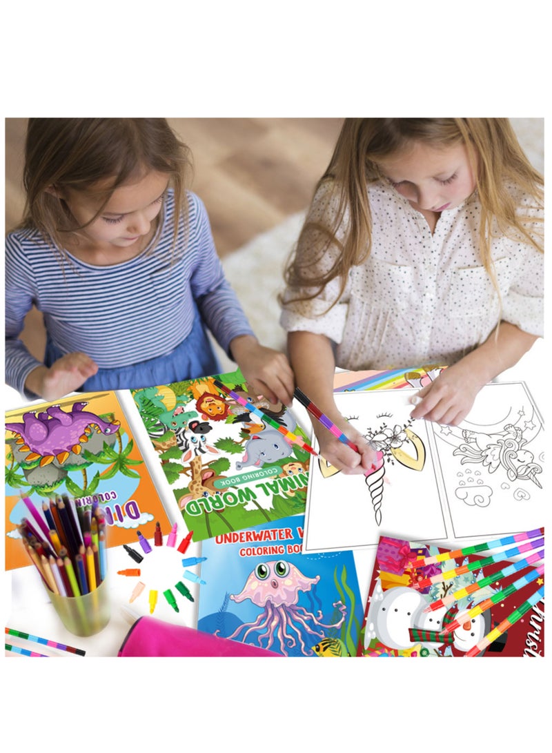 7pcs Coloring Books for Kids With Stacking Crayons Set Mini Coloring Books Bulk Small Activity Books for Birthday Party Gifts Goodie Bags Stuffers Travel with 2pcs Refillable Pens - Image 4
