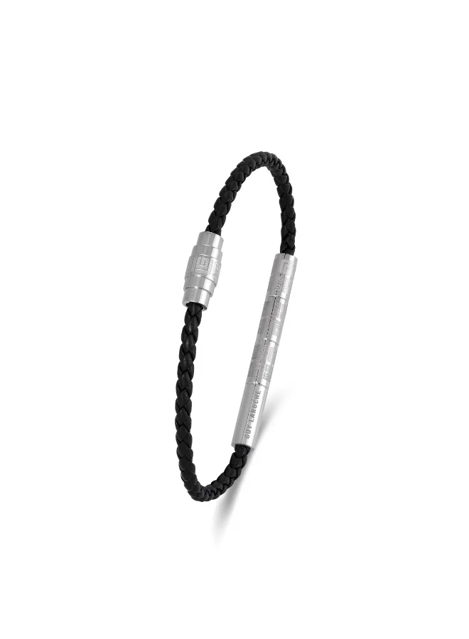 Guy Laroche Pierre Stainless Steel Bracelet with Black Leather & Monogram Closure