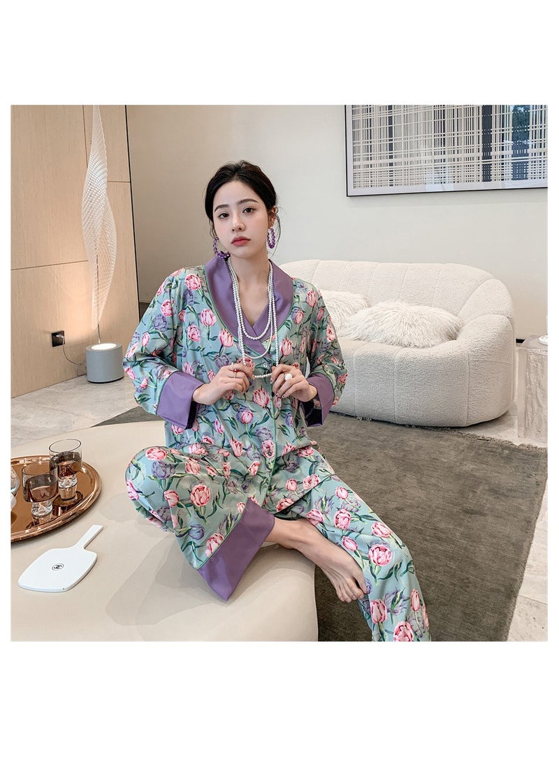 KUYING New Two-Piece Set Of Ice Silk Pajamas - Image 1
