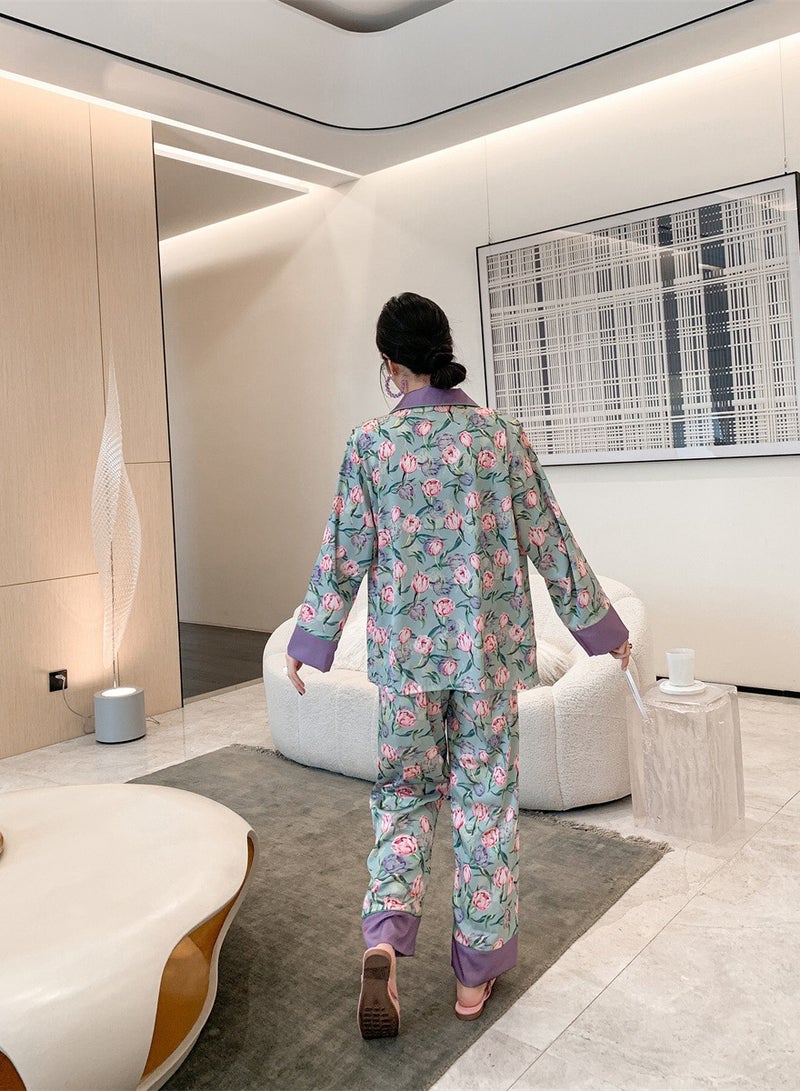 KUYING New Two-Piece Set Of Ice Silk Pajamas - Image 2