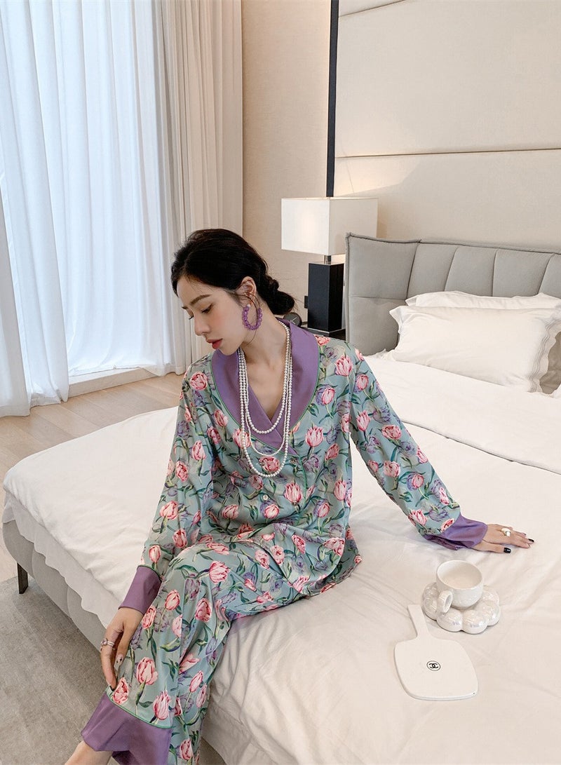 KUYING New Two-Piece Set Of Ice Silk Pajamas - Image 3