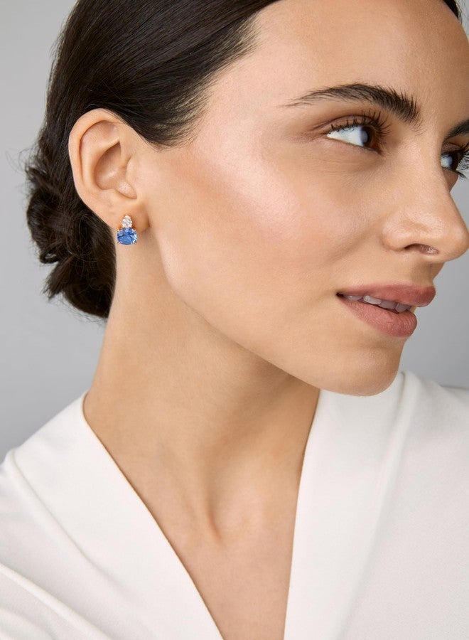 MINUTIAE 18KT Gold Plated Blue Titanic & White Pear Shape Crystal Ear Tops Stud Earring And Pendant Necklace Jewellery Set For Women and Girls - Image 3