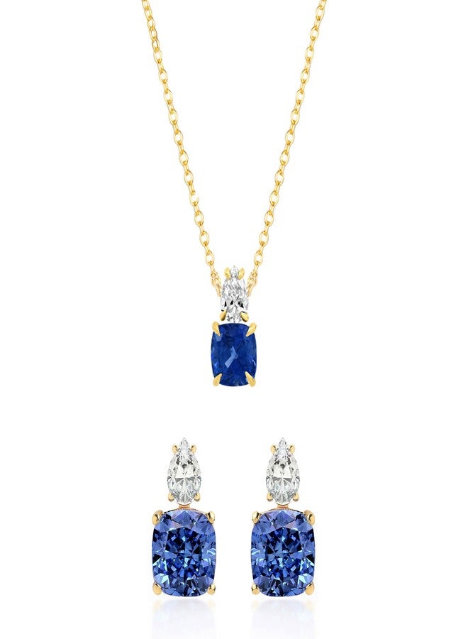 MINUTIAE 18KT Gold Plated Blue Titanic & White Pear Shape Crystal Ear Tops Stud Earring And Pendant Necklace Jewellery Set For Women and Girls - Image 1