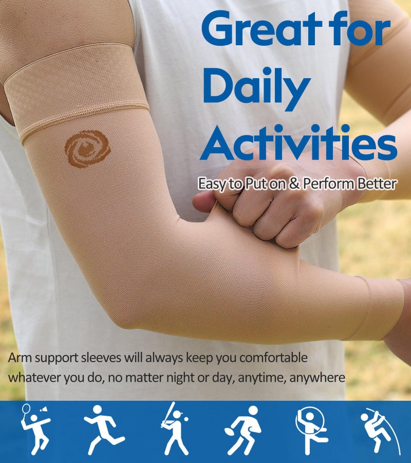 NURCOM® Medical Compression Arm Sleeve for Men Women, 2 Pack, 20-30mmHg with Silicone Band for Lymphedema, Lipedema, Pain Relief, Edema, Swelling, Post Surgery Recovery, Beige 3XL - Image 3