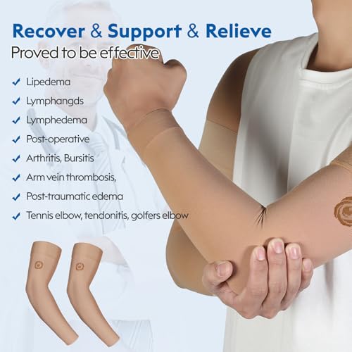 NURCOM® Medical Compression Arm Sleeve for Men Women, 2 Pack, 20-30mmHg with Silicone Band for Lymphedema, Lipedema, Pain Relief, Edema, Swelling, Post Surgery Recovery, Beige 3XL - Image 5