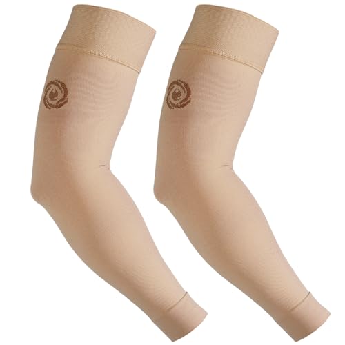 NURCOM® Medical Compression Arm Sleeve for Men Women, 2 Pack, 20-30mmHg with Silicone Band for Lymphedema, Lipedema, Pain Relief, Edema, Swelling, Post Surgery Recovery, Beige 3XL - Image 1