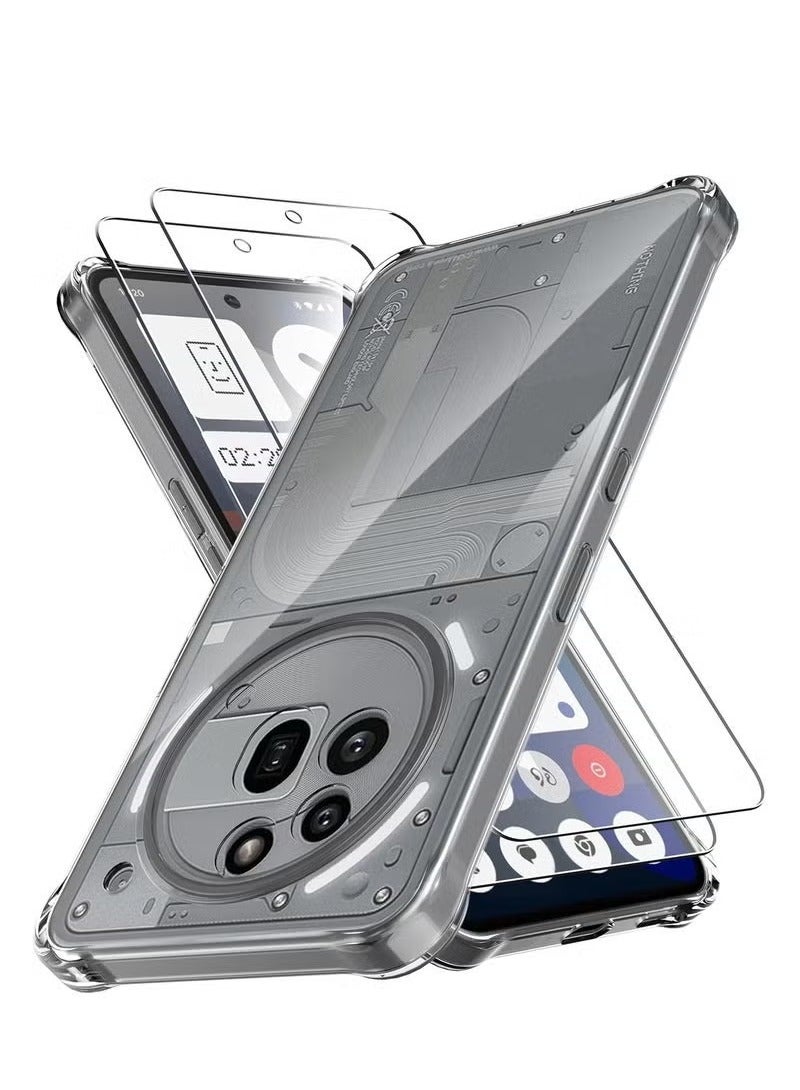 TIGER Nothing Phone 3a Pro Case Cover Soft Silicone Anti Yellowing Clear Case with 2-Pack Nothing Phone 3a Pro Screen Protector Tempered Glass Film High Transparency Anti-Scratch Glass For Nothing Phone 3a Pro - Image 1