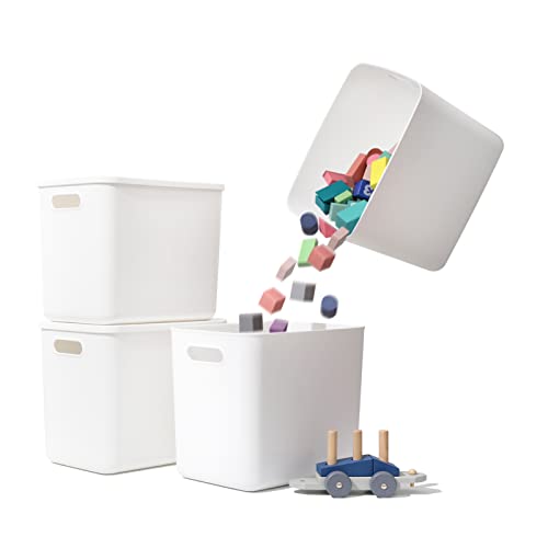 Yishyfier Plastic Storage Baskets Bins Boxes With Lids,Organizing Container White Storage Organizer Bins For Shelves Drawers Desktop Playroom Classroom Office,4-Pack - Image 5