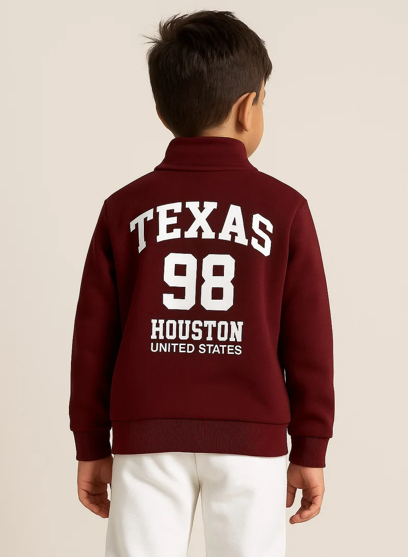 victor and jane Boys TEXAS 98 Zip-Neck Fleece Tracksuit - Maroon