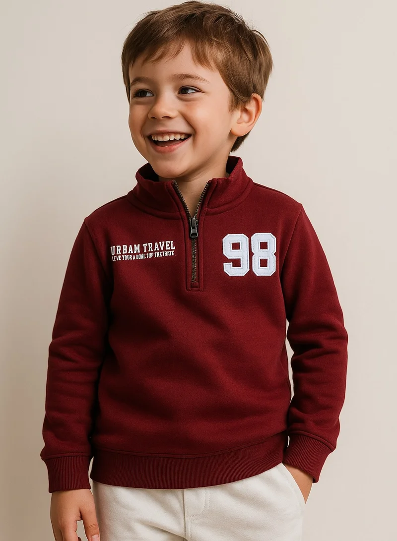 victor and jane Boys TEXAS 98 Zip-Neck Fleece Tracksuit - Maroon