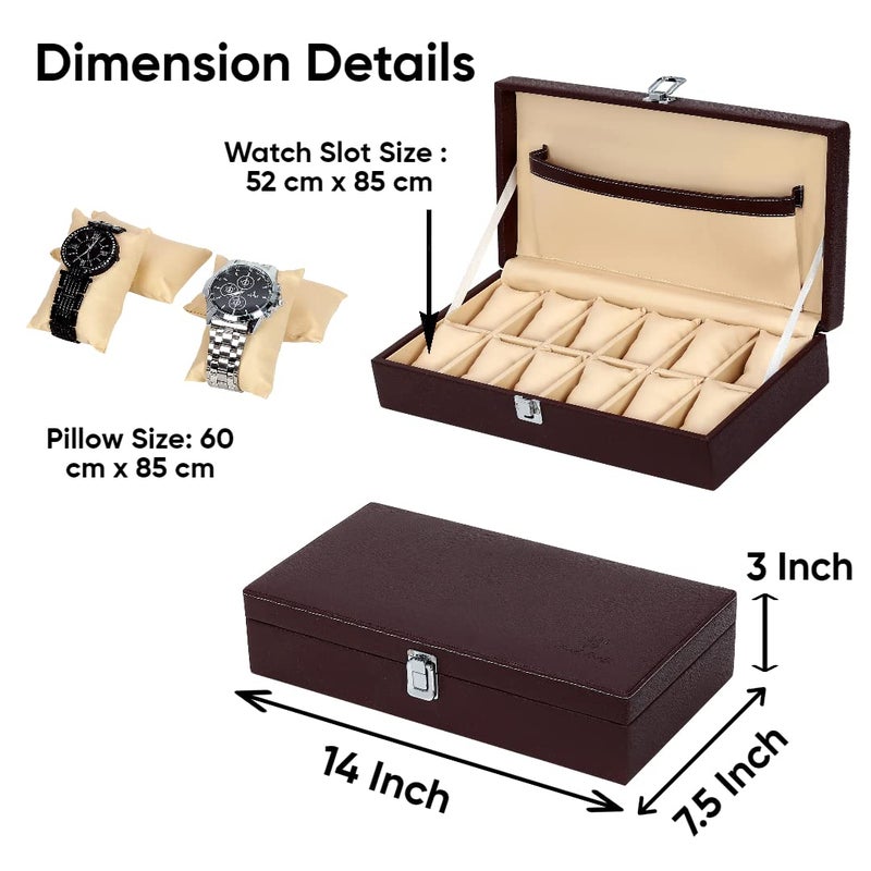 Hard Craft Watch Box Organizer Holder Jewelry Accessories Display Storage Case Watch Organiser Collection Box 12 Slots In PU Leather For Men Women (Brown) - Image 5