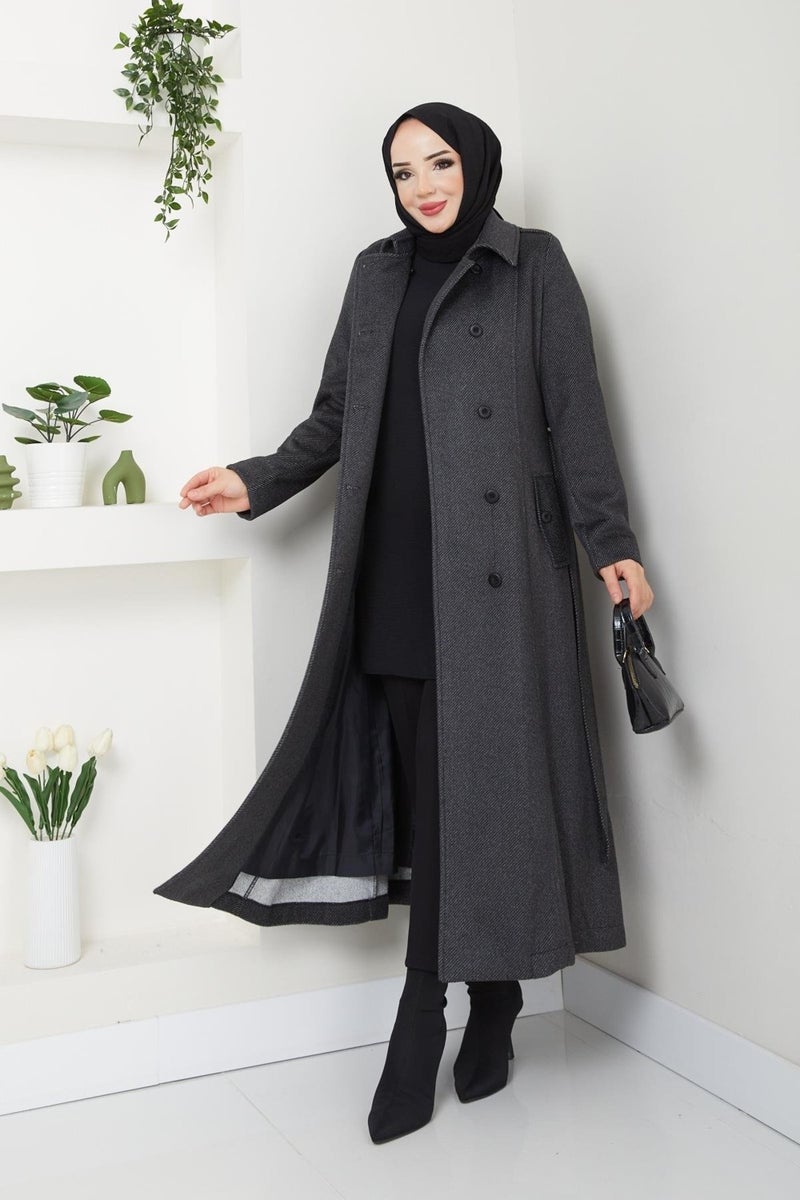 Doque Winter Women's Cashmere Coat Sports Model Double Buttoned Carboy 57038 - Image 2